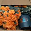 16" Artificial Mums Potted Plant, Faux Fall Chrysanthemum Flowers in Pot for Autumn Decor, Rustic Farmhouse Seasonal Decoration for Front Porch Entryway Indoor Outdoor Use (Orange)
