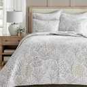 Levtex Home English Forest Natural Reversible Full/Queen Quilt Set (88x92in) and 2 Pillow Shams (26x20in) - Floral - Taupe Grey - Cotton Full/Queen Size Quilt Bedding Set - Lightweight Soft Pre-Washed