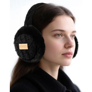 KEYJOYS Ear Muffs for Winter Women Cold Weather, Adjustable Fluffy Folding Earmuffs, Cute Ear Warmers Outdoor Ear Covers (Black)