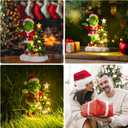 Green Monster Solar Garden Statue with Christmas Tree and 6 LED Lights - Outdoor Figurine - Glossy Resin - Waterproof - Spot Clean - Christmas Decor