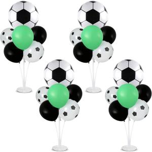 4 Sets Soccer Party Balloons Stand Kit with Soccer Foil Balloons Sport Themed Party Ball Balloon Centerpiece for Tables for Game Sports Birthday Baby Shower Decoration