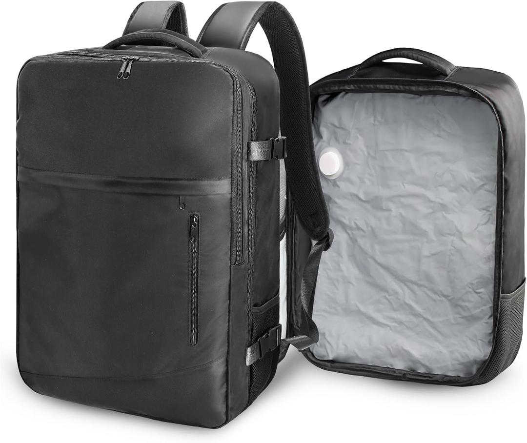 SUOCO Travel Backpack with Vacuum Bag, 60L Seal Compression Air Vac Back Pack with Travel Pump, Carry On Suitcase Luggage Flight Approved for Men Women Personal Item, Black | Seal Compression, Travel Pump, Carry On Suitcase, Luggage, Flight Approved, Personal Item