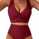 Herseas Women's Textured Bikini Sets Twist Front Top Swimsuits High Waisted Bathing Suits L