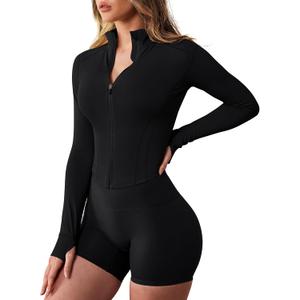 AVGO Women's Workout Jacket Lightweight Zip Up Crop Top Running Sportwear Slim Fit Gym Jackets With Thumb Holes (M, Black)