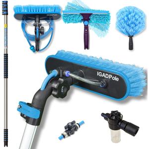 IGADPole 17 FT Water-Fed Washing Kit with Soap-Dispenser, Brush, 10 Squeegee & Cobweb Duster for Windows, Gutters, Solar Panels & Exterior Walls