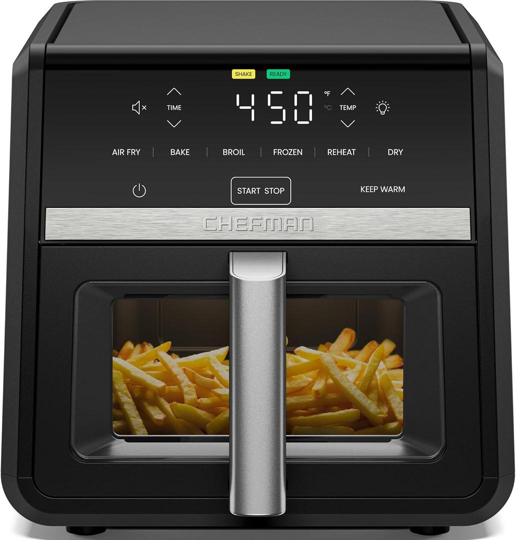 Chefman Air Fryer 9 Qt | TurboFry 7-in-1 High-Powered 450F Cooking for Crispier and Even Results | XL Basket with Viewing Window | Air Fry, Bake, Broil, Reheat, Dehydrate, Defrost, Keep Warm, 9 Quart