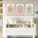 KISSFOX 3 Piece Framed Wall Art Botanical Wall Decor Floral Pictures Wildflower Canvas Art Pink Green Yellow Paintings Minimalist Boho Artwork For Girly Room Bedroom Apartment Living Room, 16x24 In Natural Framed