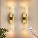 VOLISUN Battery Operated Wall Sconces Set of Two,Gold Sconces Wall Decor Set of 2,Wireless Wall Sconces with Remote,Rechargeable Wall Light for Living Room,Bedroom,Bathroom,Vanity (15.3 inch)