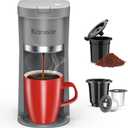 Slim Single Serve Coffee Maker, Fast Brew for K-Cup & Ground Coffee Small One Cup Coffee Maker, 6-12 Oz Brew Sizes, Coffee Machine with Descaling Reminder and Water Window, Grey (9.45 Inches)