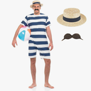 fun shack 1920's Swimsuit Costume for Men, Vintage Bathing Suit, 1920s Men's Costume, Retro Swimwear for Parties, Large Blue