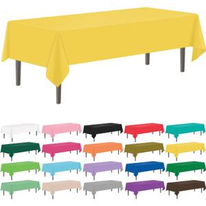 YSYJ 12 Pack Yellow 54 x 108 Inch Disposable Plastic Tablecloths Rectangular Table Cloth Plastic Table Cover for Parties