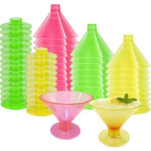 Neon Glow Party Supplies Glow in the Dark Disposable Plastic Martini Glasses - 54 Pack 5oz BPA-Free Cups with Removable Base, Reusable Plastic Martini Glasses for Party, Wedding, Halloween