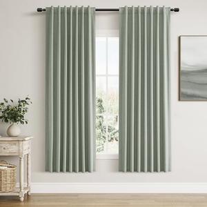 Guken Blackout Curtains 72 Inch Length 2 Panels Set for Living Room Bedroom Back Tab Thermal Insulated 100% Black Out Linen Drapes Room Darkening Window Curtains 72 Inches Long,Desert Sage