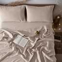 LBRO2M 100% Linen Sheet Set Queen Size, Bed Sheets 4 Piece Sets, Solid Color Natural Flax Bed Sheets Soft Breathable Bedding,16" Deep Pocket,All Season (Queen, Linen)