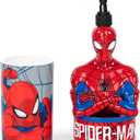 Jay Franco Marvel Spiderman 2 Piece Set - Red & Blue Soap Dispenser & Tumbler Set - Kids Resin Superhero Bathroom Accessories