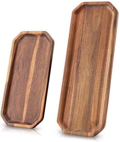 Set of 2 Solid Acacia Wood Serving Trays 16" and 12" Rectangular Wooden Serving Platters for Dessert, Food, Vegetables, Fruit, Charcuterie, Appetizer Serving Tray, Cookie Platter Cheese Board