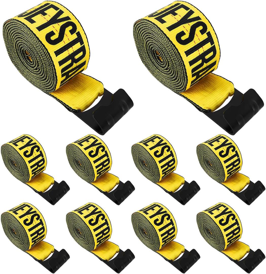 Yellow 4 Inch x 30 FT Heavy Duty Tie Down Straps - High Visibility Flatbed Trailer Straps with Flat Hooks, 6000 lbs Working Load / 18000 lbs Break Strength, 10-Pack for Truck & Cargo Securement