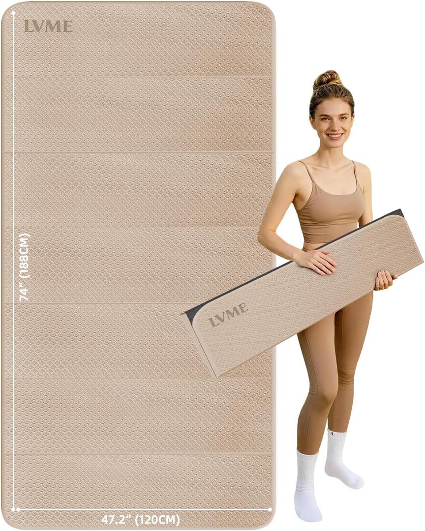Large Yoga Mat, 74"x47.2" Extra Wide & Long Foldable Yoga Mat, 0.4" Thick Folding Yoga Mat, 2-Person Workout Mat for Home Gym, Extra Large Non-Slip Fitness Mat for HIIT, Yoga, Stretching, Portable Design for Easy Storage