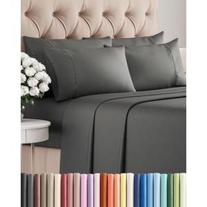 Queen 6 Piece Sheet Set - Comfy, Breathable & Cooling - Hotel Luxury Bedding for Women, Men, Kids, Teens & Children - 1 Flat & 1 Fitted Sheet & 4 Pillowcases w/ Deep Pockets - Wrinkle Free - Charcoal