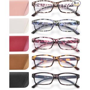 Glasses for Women Men - 5 Pack Ladies Stylish Readers Computer Eyeglasses W/Spring Hinge - Blue Light Blocking Glasses Anti Eyestrain