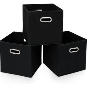 STOREONE 13 Inch Cube Organizer Bins ,Black Fabric Storage BinFoldable Storage Box Basket with Dual Handles Fabric Organizer Bins and collapsible Storage BoxesSet of 3,Black