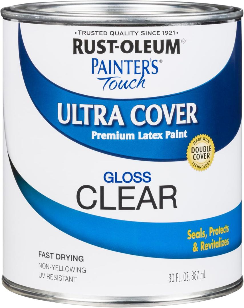 Rust-Oleum 242057 Painter's Touch Latex Paint, Quart, Gloss Clear,1 Quarts (Pack of 1)