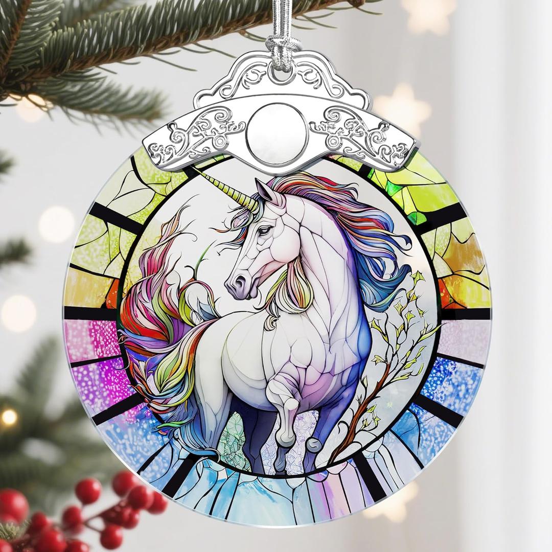 4 x Christmas Ornament, Christmas Decoration, Stained Glass Ornament, Heirloom Keepsakes, Holiday Ornaments, Holiday Presents, Unique Xmas Gifts, Gift Exchange Ornaments, Gift Idea - Unicorn