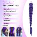 Getgal 24 inch Purple Braids Ponytail Hair Pre Braiding Hair with Tie Synthetic Purple Hair Extensions for Halloween Costume Cosplay24inch Braids Ponytail