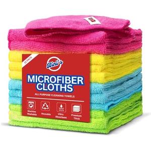 BINI'S Premium Microfiber Cleaning Cloth, Ultra Absorbent, Lint Free, Streak Free, Non-Abrasive, Reusable and Washable, 12" x 12", Blue/Green/Yellow/Pink, Pack of 12