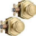 NCSEN 2 Pack Gold Door Knobs with Camelot Trim,Interior Door Knob with Lock,Coastal Door knob for Hall & Closet, Satin Brass