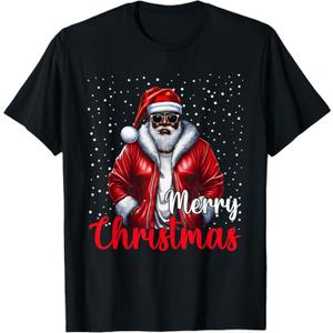African American Santa Christmas Shirt Pajama Cool Black T-Shirt Black Size 3XL