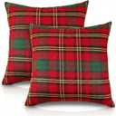 Christmas Plaid Pillow Covers 20x20 Inch Set of 2, Vintage Gold Thread Tartan Throw Poillow Covers Pillow Covers Winter Holiday Farmhouse Sofa Home Decor Living Room (Red Green)