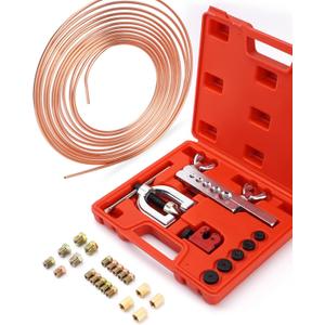 25 ft 3/16 Copper Coated Brake Line Kit (Includes 16 Fittings and 4 Unions Brake Line Fittings) + Double & Single Flaring Tool Kit
