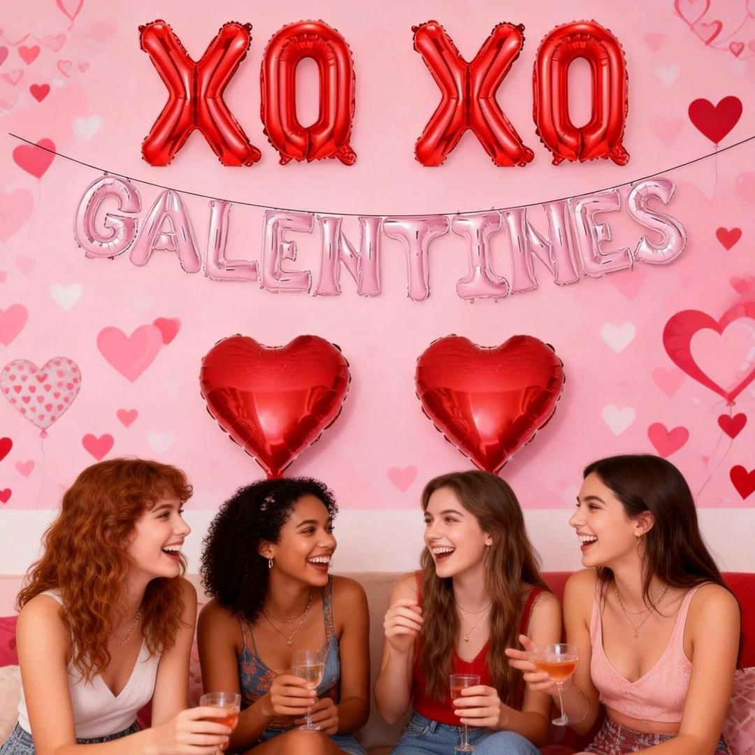 16" Pink Galentines Day Balloons, Galentines Day Banners Decorations as Party Supplies, Galentine's Day Decor for Home Office Classroom