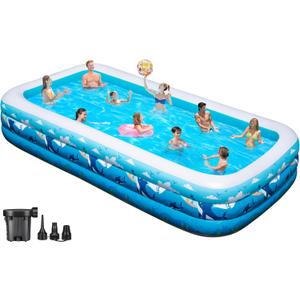 Extra Large Inflatable Pool for Adults, 158"x74"x22" Big Family Size Blow Up Pools with Pump, Portable Soft Thickened Inflatable Swimming Pool for Outdoor Backyard Garden Summer Water Party