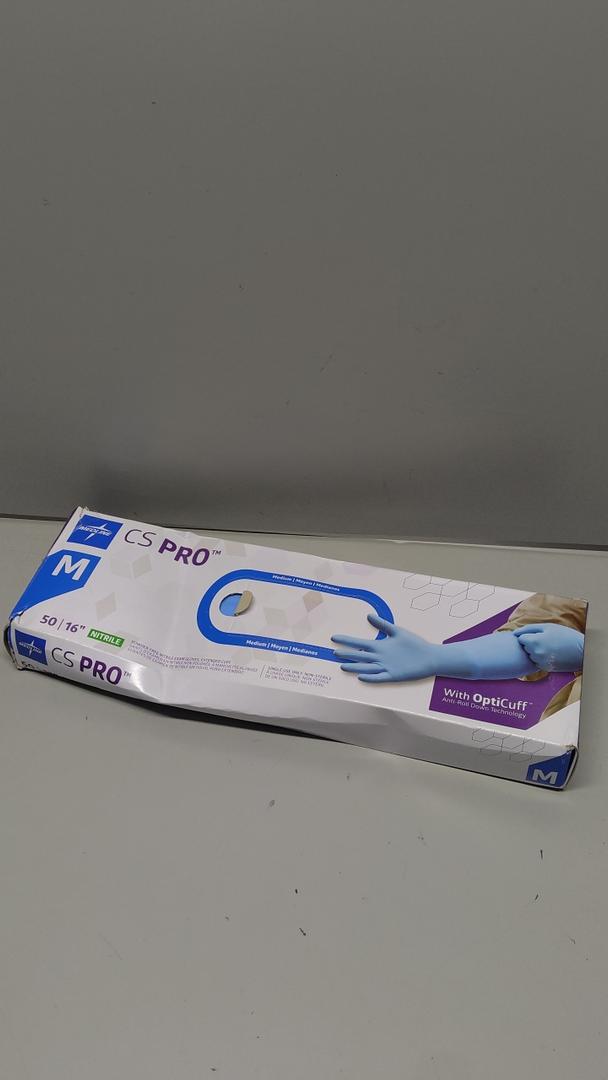 Medline CS Pro 16” Cuff Nitrile Exam Gloves, 50 Count, Medium, Powder Free, Disposable, Not Made with Natural Rubber Latex, Longer Cuff, Thicker Glove for Extra Protection