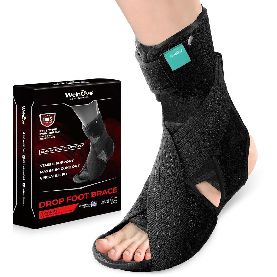 Welnove AFO Foot Drop Brace Adjustable Lightweight Ankle Support Keeps Foot at 90 Dorsiflexion Relieves Drop Foot, Achilles Tendonitis, Ankle Sprain Black