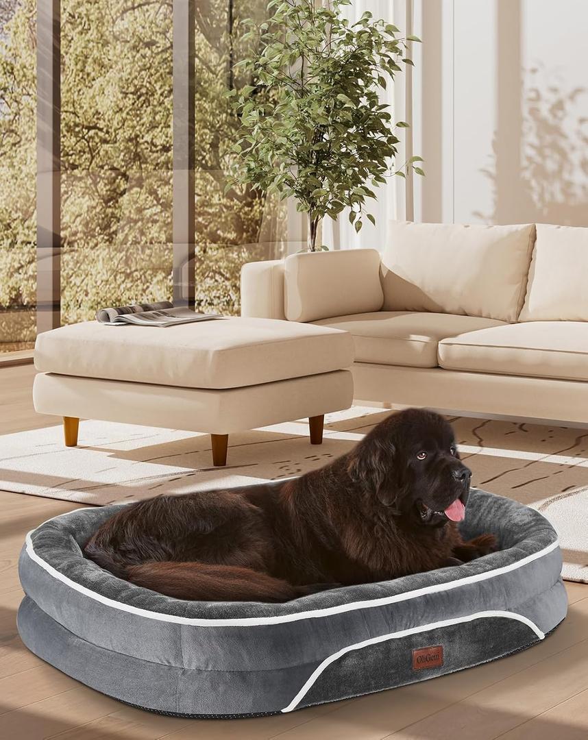 OhGeni Orthopedic Big Dog Couch XX-Large Sized Pet Beds for Mothers Gifts with Comfort Foam Support, Soft Indestructible Fabric, Machine Washable Waterproof Removable Cover, 48-Inch (Gray) (XX-Large (48 x 35 x 7.5 Inch), 01-Gray)