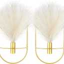 Peryiter 2 Pcs Boho Wall Decor Metal Gold Wall Art Hanging Planters with Artificial Pampas Modern Home Decor Display Art for Living Room Bedroom Bathroom(Oval)