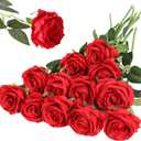 Hawesome 12PCS Artificial Silk Flowers Realistic Roses Bouquet Long Stem for Home Wedding Decoration Party (12pcs-red 1)
