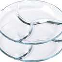 FOYO Round Tempered Glass Serving Platters/Trays - 3 Sectional -10'' Diameter, Set of 2