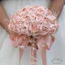 Bridal Wedding Bouquet Round Bling Brooch Bouquet Throw Toss Artificial Rose Flower Bunch for Bride Bridesmaid Wedding Quinceanera(Peach Pink, 9.8")