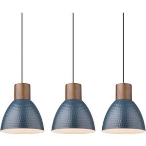 ELYONA 3 Pack Hammered Pendant Lights 7 Small Metal Solid Wood Hanging Light Fixtures Adjustable Height Industrial Pendant Lighting for Kitchen Island Dining Room Bedroom Bar Office, Modern Blue