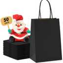 METRONIC Small Black Paper Bags 5.25x3.75x8 50 Pack, Kraft Bulk Gift Bag with Handles Recycled for Birthday Party Favors, Retail Shopping Goody Grocery Business