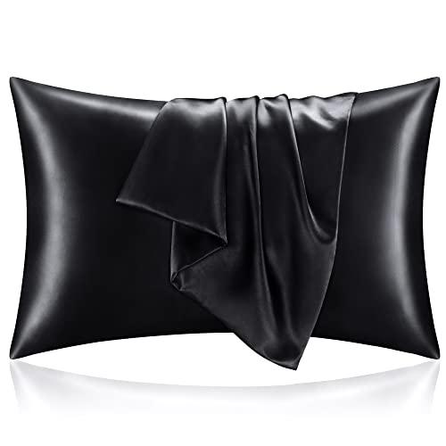 BEDELITE Satin Pillowcase for Hair and Skin, Super Soft and Cooling Similar to Silk Pillow Cases 2 Pack with Envelope Closure, Gift for Women Men(20"x30" Queen Size, Black)