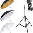 Neewer Flash Mount Three Umbrellas Kit 33"/84cm White Soft/Silver Reflective/Gold Reflective Umbrella for Canon 430EX II,580EX II,Nikon SB600 SB800,Yongnuo YN 560,YN 565,Neewer TT560,TT680