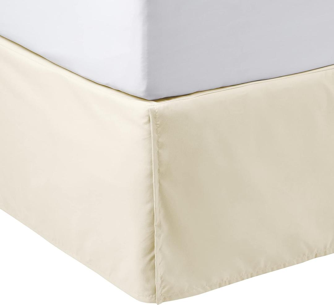 Amazon Basics Lightweight Pleated Bed Skirt, Queen, Beige, Wrinkle Resistant, Fade Resistant, Machine Washable