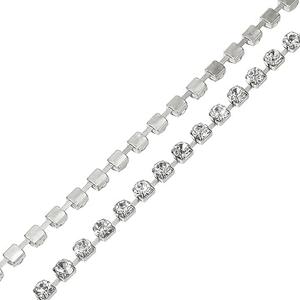 MECCANIXITY  Crystal Rhinestone Diamond Close Chain Trim Trimming Claw Cup Chain for Sewing, Crafts, DIY Jewelry Wedding Decorations Silver White