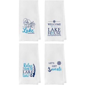 Lake House Kitchen Towels Set - Lake House Decor for The Home, 16x24 Lake Life Decorative Hand Towels for Bathroom Set of 4, Life is Better at The Lake