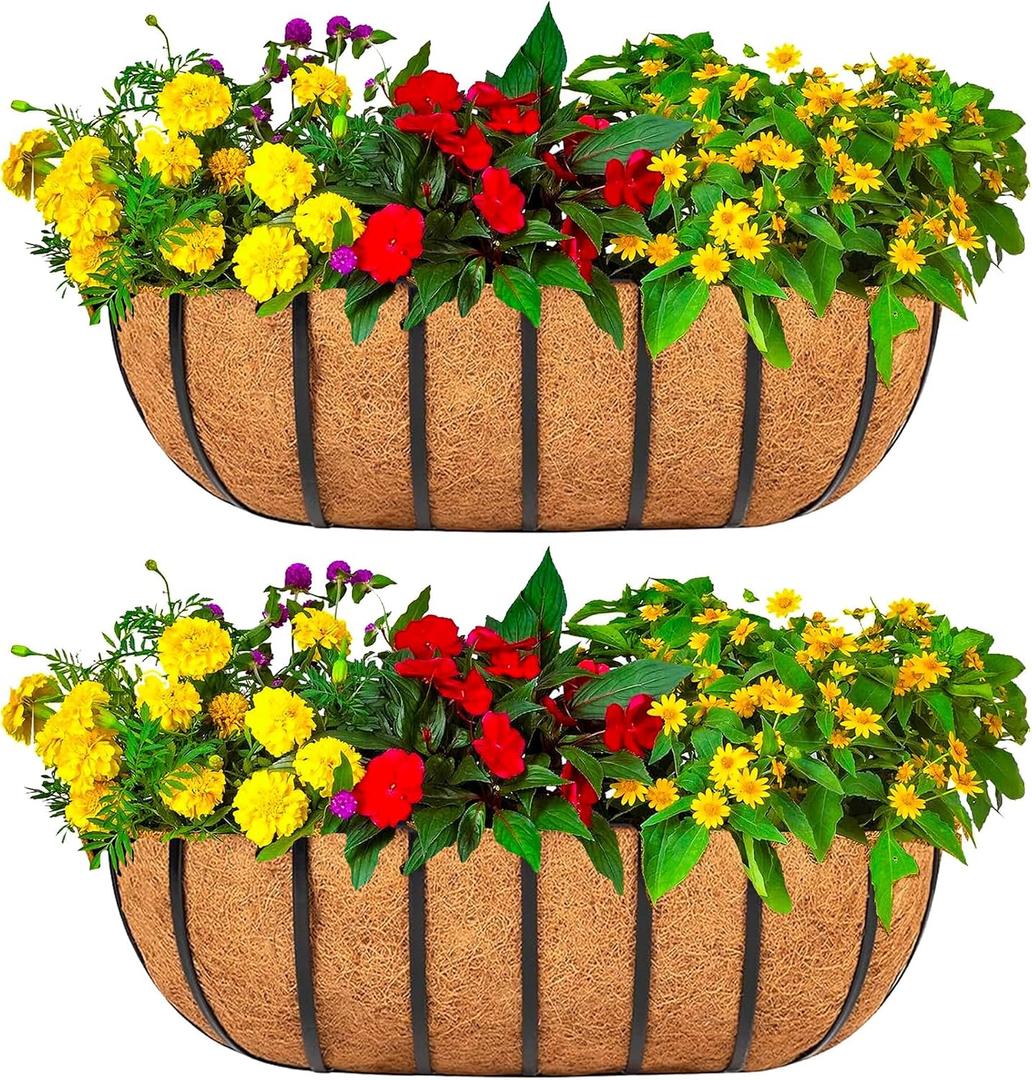 24 Inch Window Baskets with Coconut Liner Outdoor Wall Planter for Plants Long Window Flower Box for Porch Fence Patio Outdoor2 Pack